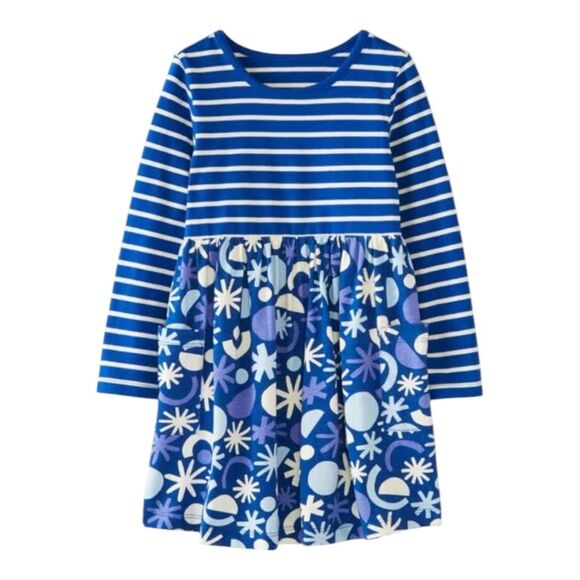 Hanna Andersson Blue Stripes Holiday Mixie Playdress Cotton Girls Size 120 6 7 - Picture 1 of 7